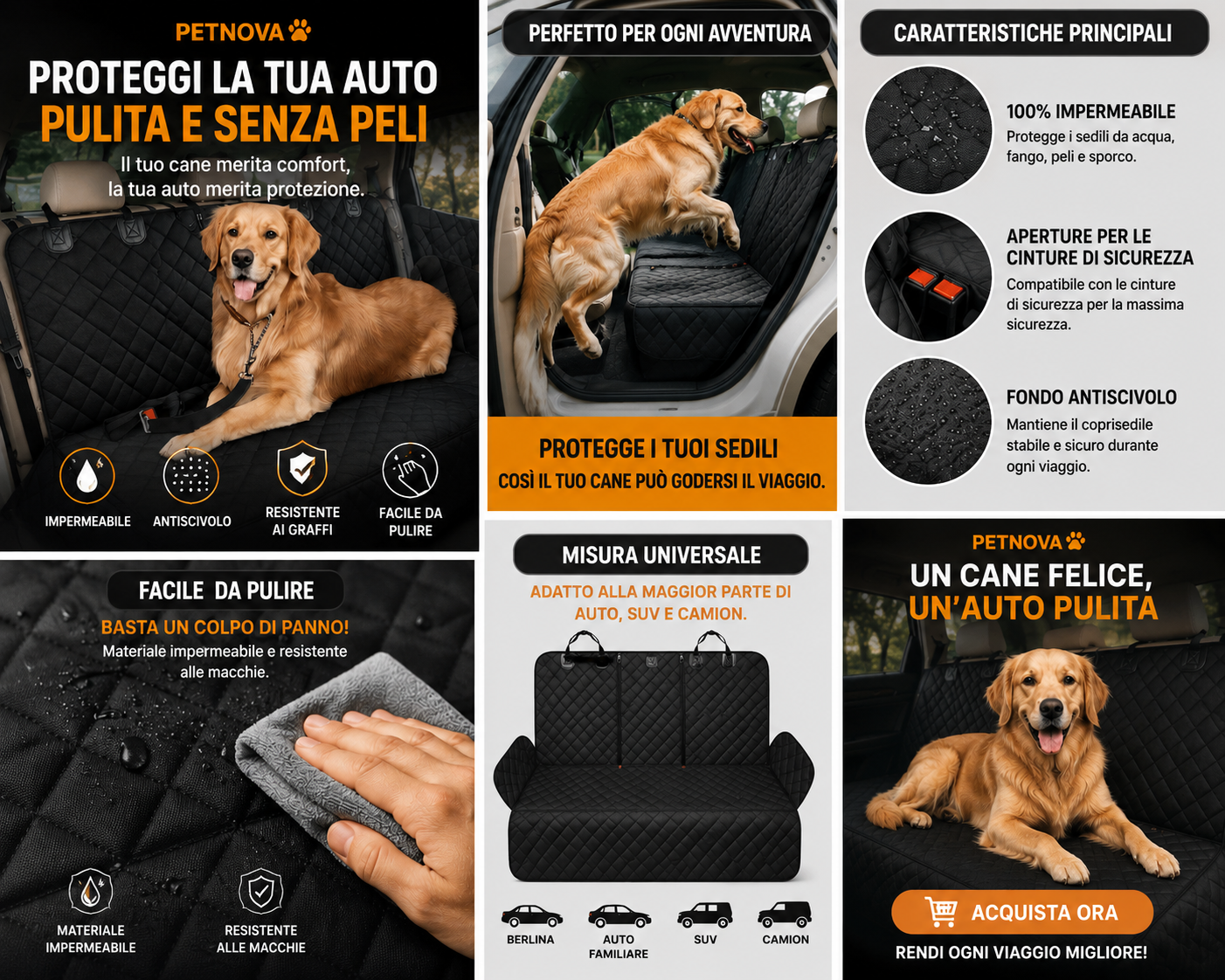 Coprisedile Auto Impermeabile per Cani – Protezione Completa per il Sedile Posteriore