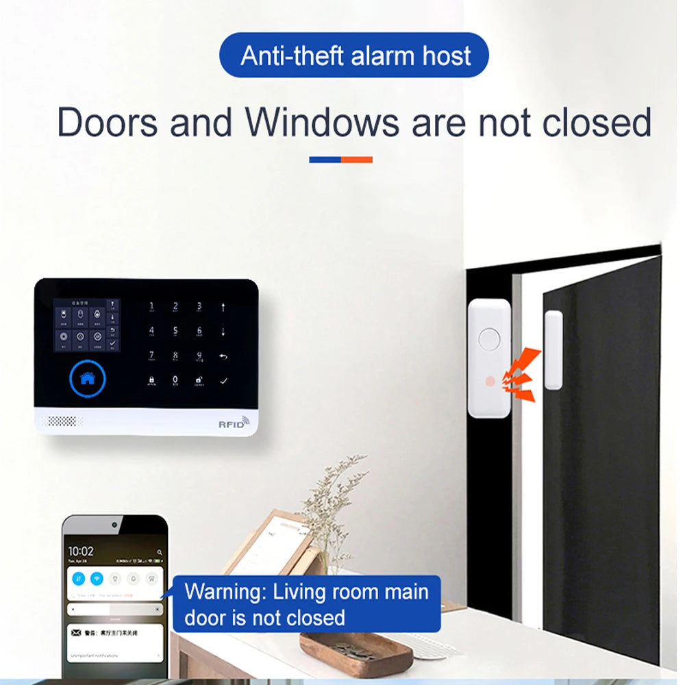 Kit Allarme Casa Wireless PGST 433MHz con Sensore Porta e Connessione WiFi/GSM